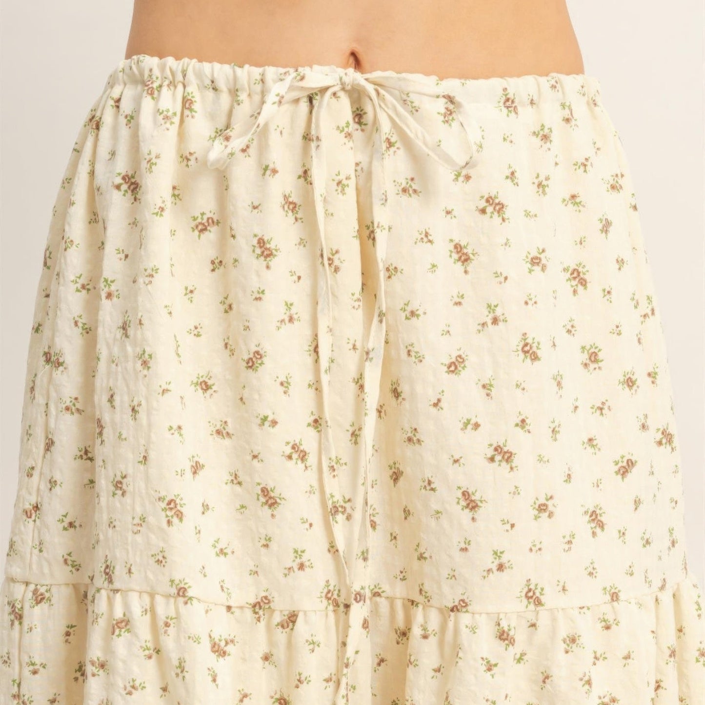 Tiered Lace Trim Skirt in Brown - close up View