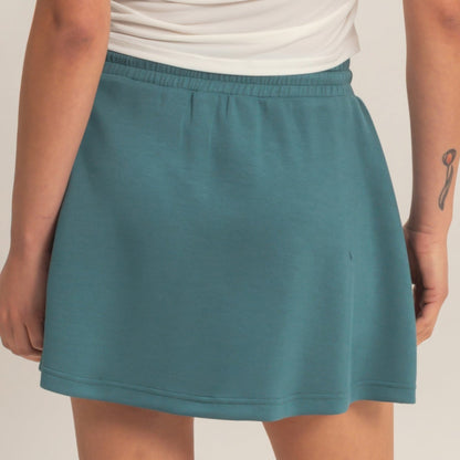 Wrap Front Elastic Waist Skort in Dark Teal - back View