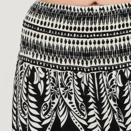 Smocked Waist Floral Pants in Black - Detail View
