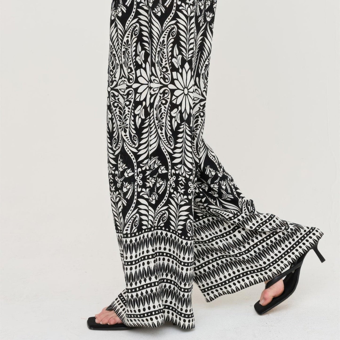 Smocked Waist Floral Pants in Black