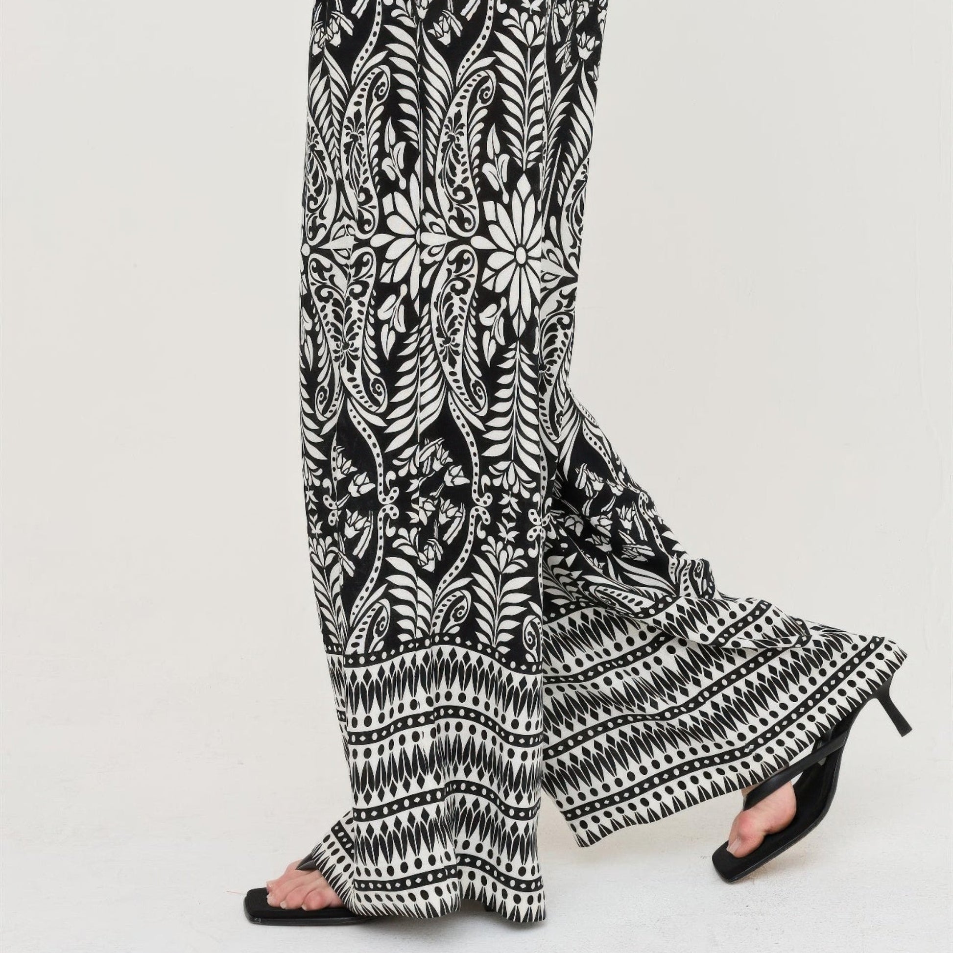 Smocked Waist Floral Pants in Black