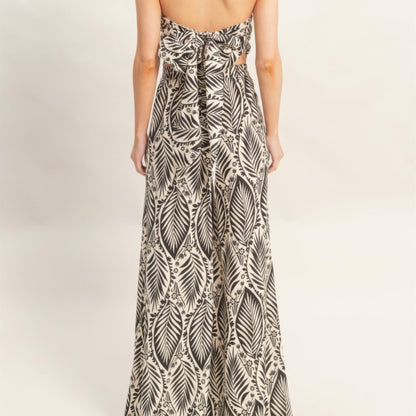 Strapless Pleated Top & Print Pants Set black back view