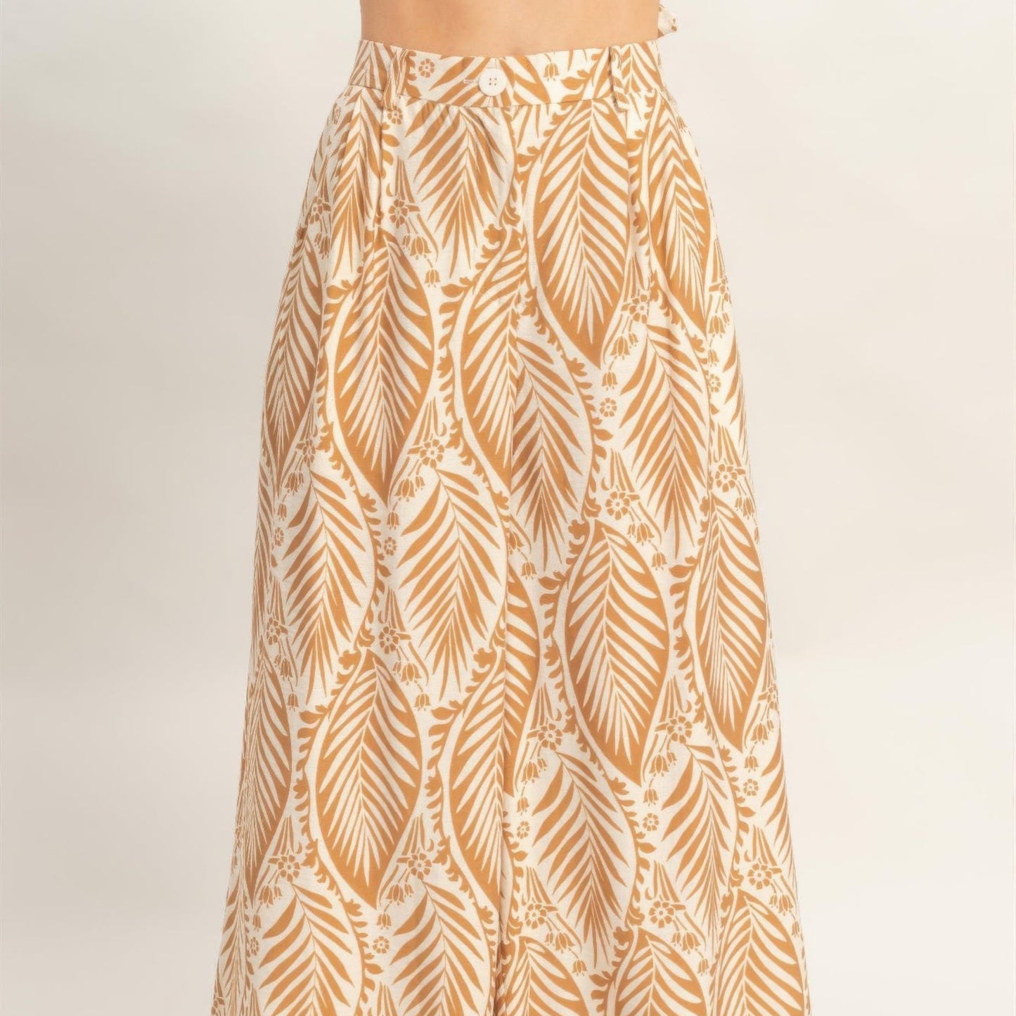 Strapless Pleated Top & Print Pants Set light brown pants view