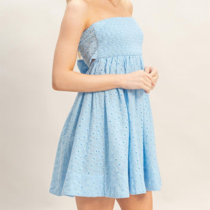 Smocked Tube Top Dress in Sky Blue - Side View