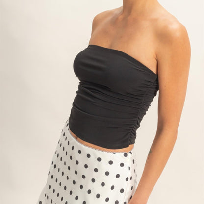 Ruched Bandeau Top in Black - Front View