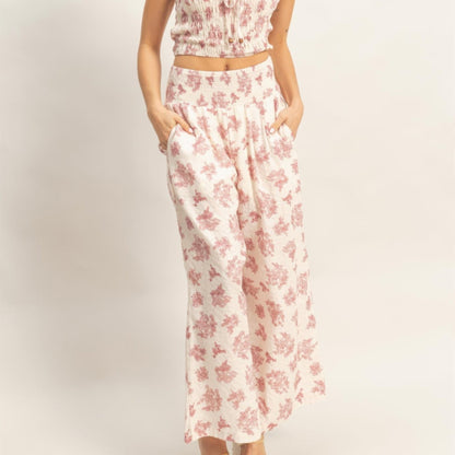 Smocked Tube Top and Wide-Leg Pants Set in Burgundy - Lifestyle View
