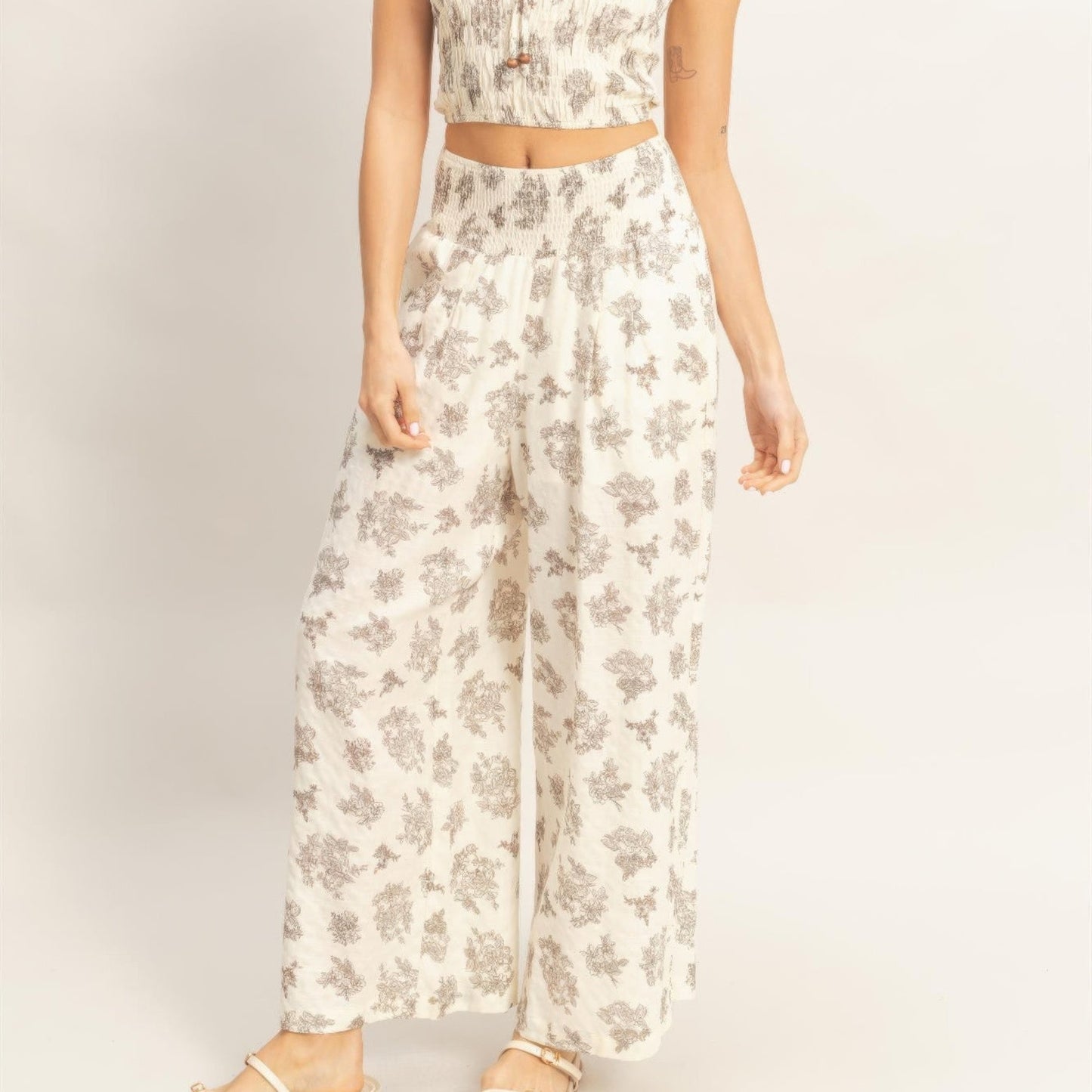 product Smocked Tube Top and Wide-Leg Pants Set in Black - Lifestyle View