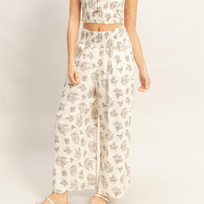 product Smocked Tube Top and Wide-Leg Pants Set in Black - Lifestyle View