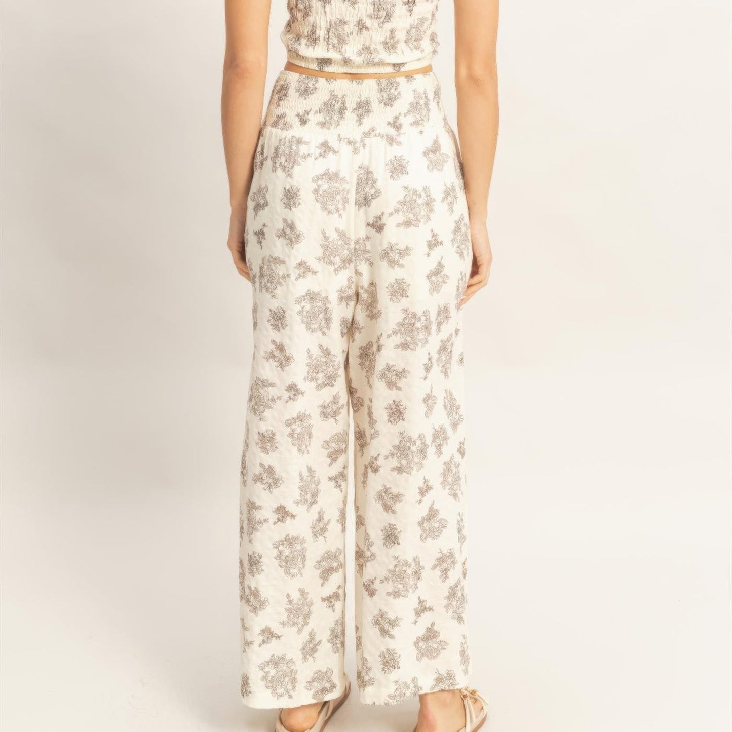 Smocked Tube Top and Wide-Leg Pants Set in Black - Back View