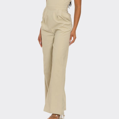 Chic Poise One-Shoulder Jumpsuit in Stone - Side View