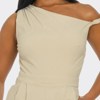 Chic Poise One-Shoulder Jumpsuit in Stone - Detail View