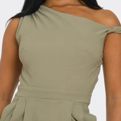Chic Poise One-Shoulder Jumpsuit in Khaki - Detail View