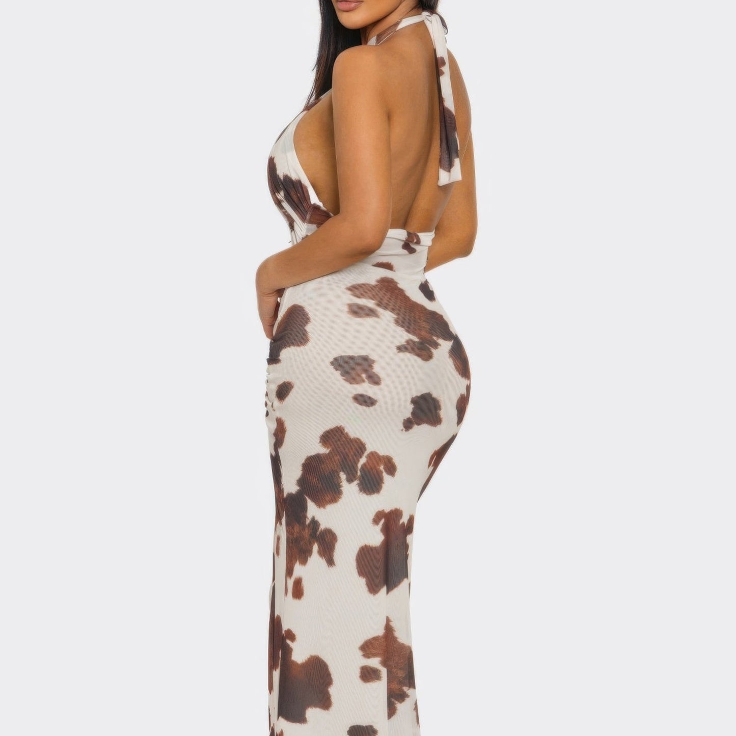 Wild Heat Cow Print Cutout Halter Maxi Dress - Back View
