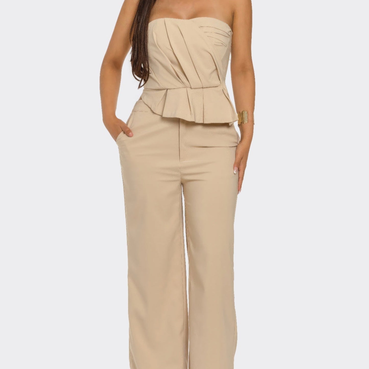  Sculpted Grace Two-Piece Set in Taupe - Front View 
