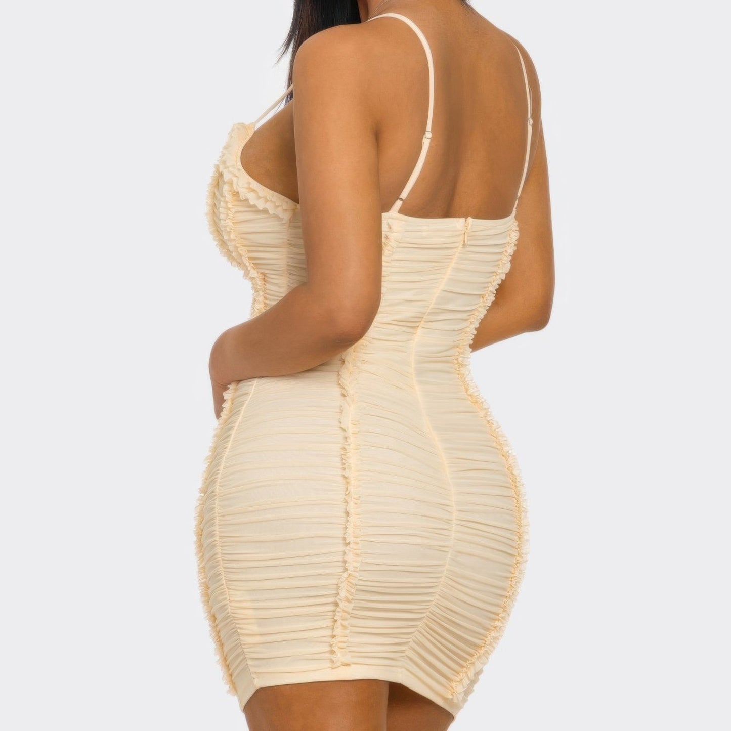 Candy Crush Ruched Bodycon Mini Dress cream-back view