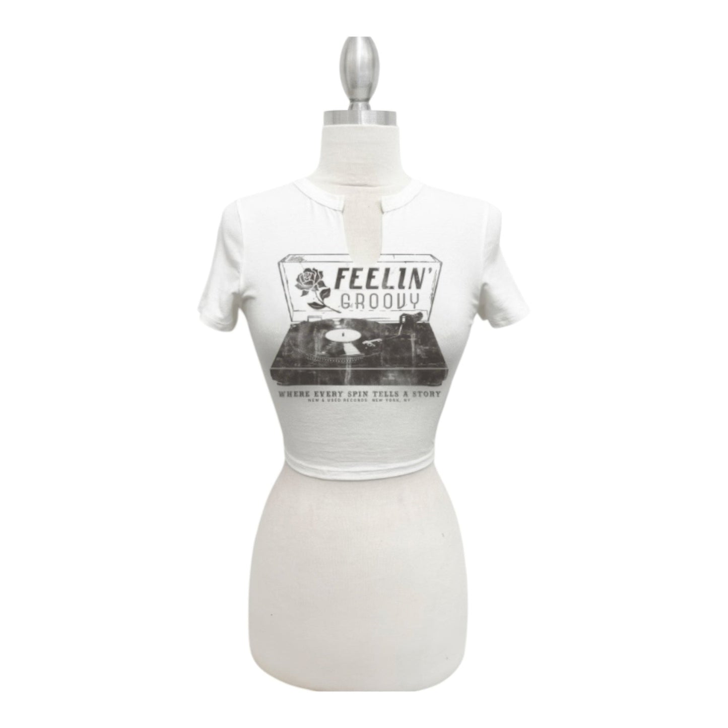 Vintage Groove Graphic Crop Tee in Ivory - Side View