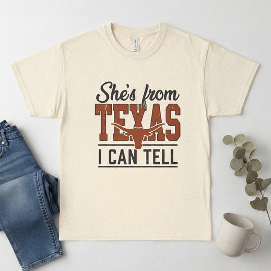She's From Texas I Can Tell T-Shirt — Texas Pride Graphic Tee - Lifestyle View
