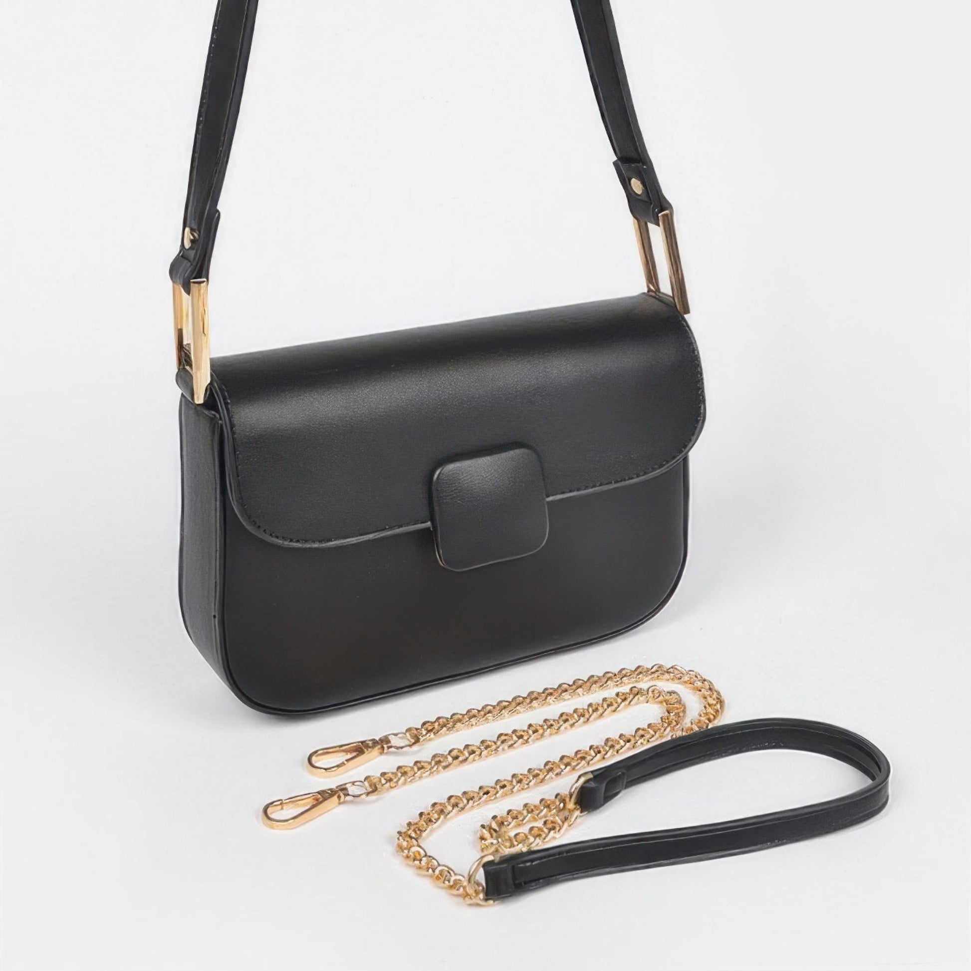 Faux Leather Shoulder Bag black front view