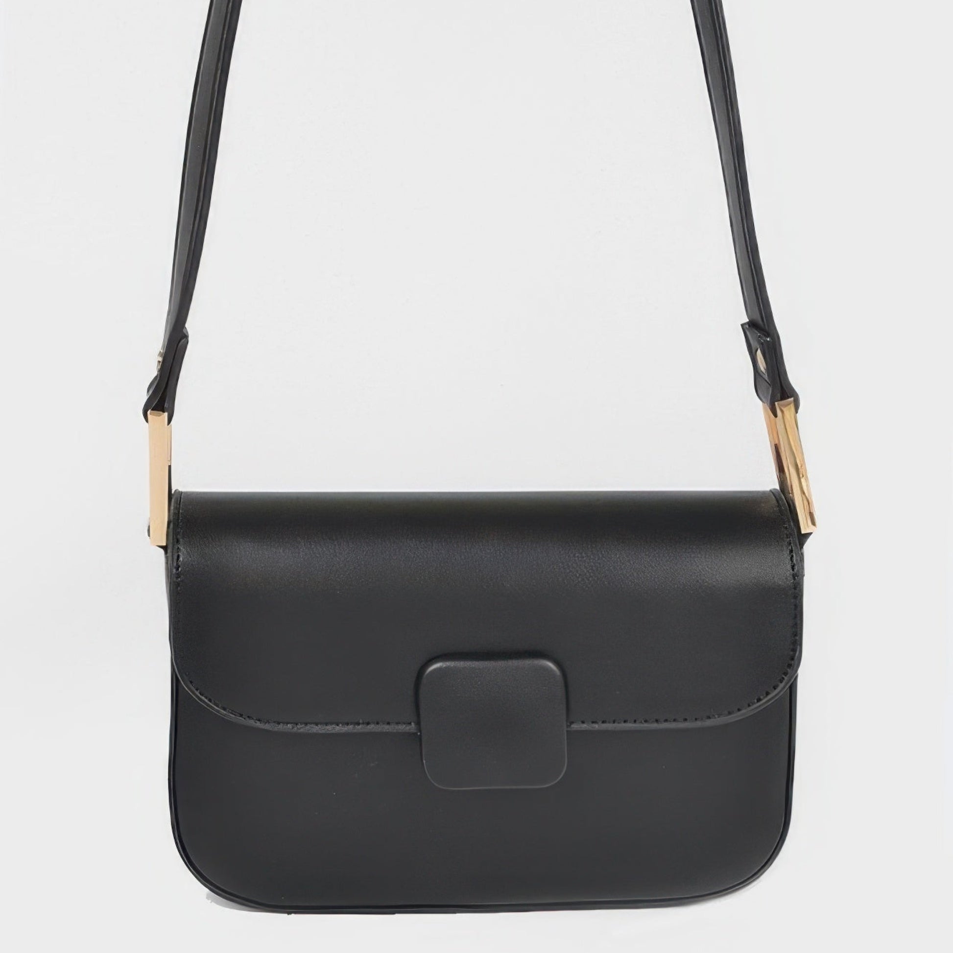 Faux Leather Shoulder Bag black full front view