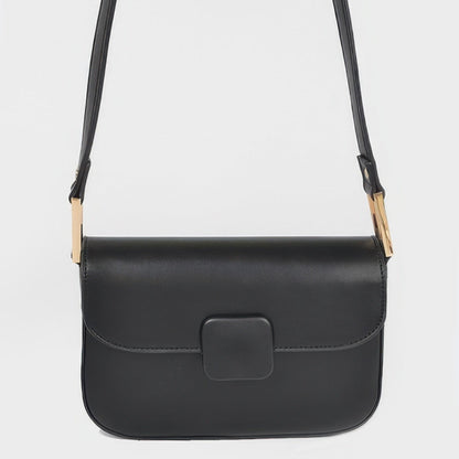 Faux Leather Shoulder Bag black full front view