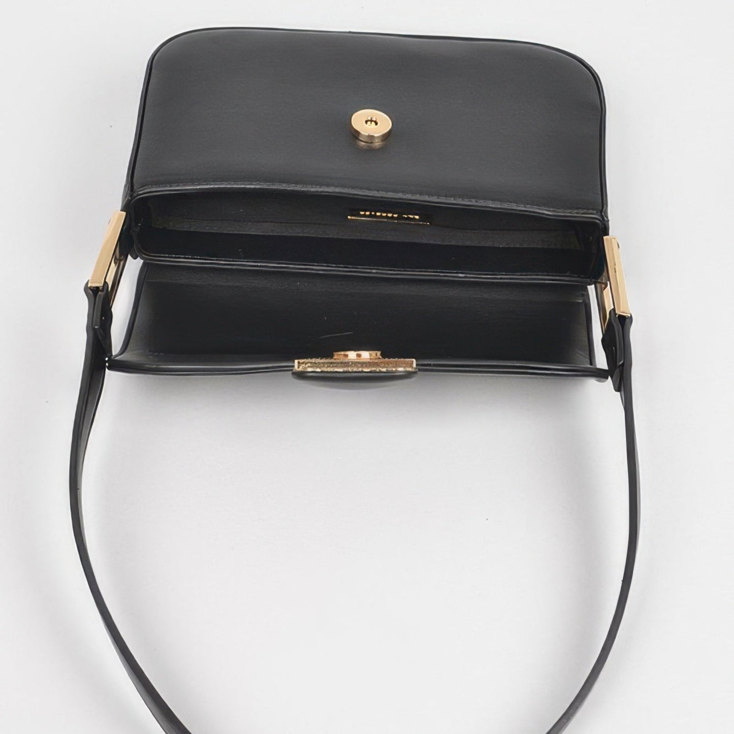 Faux Leather Shoulder Bag black internal view