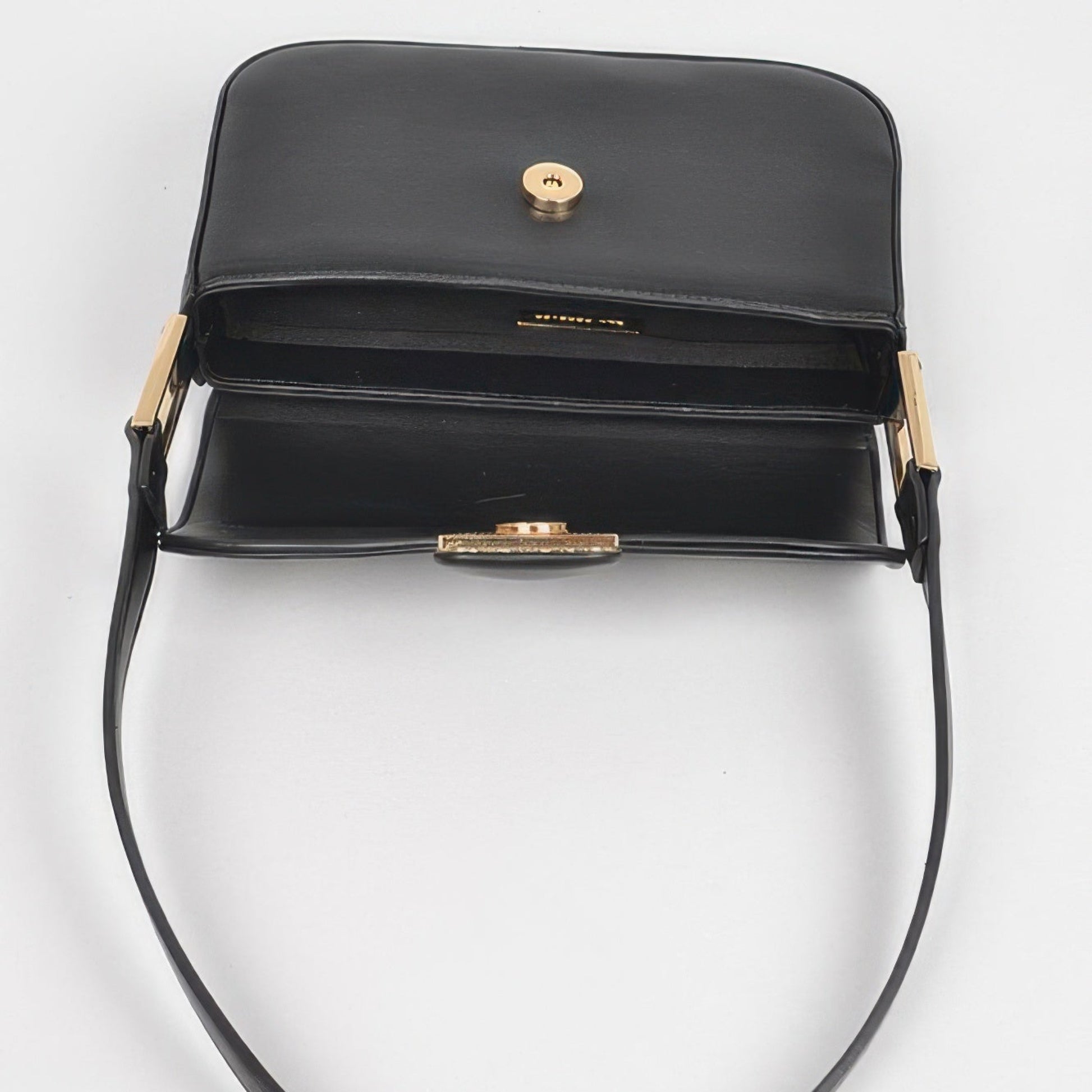 Faux Leather Shoulder Bag black internal view