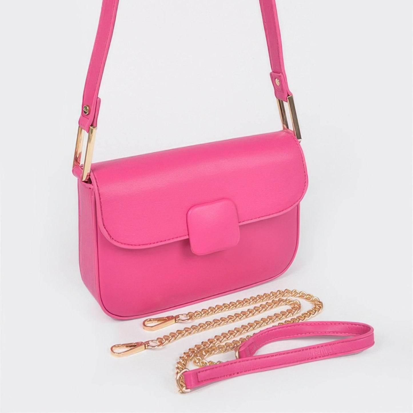 Faux Leather Shoulder Bag pink front view