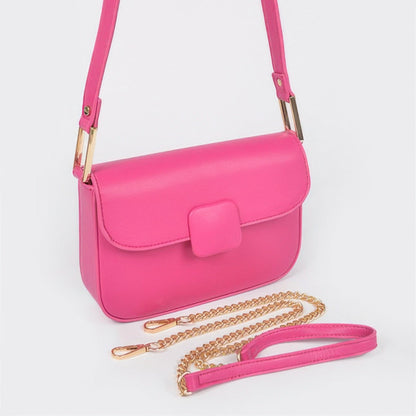 Faux Leather Shoulder Bag pink front view