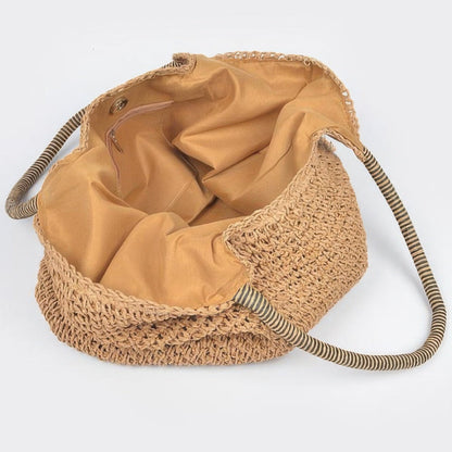 Faux Straw Tote Bag in Khaki - Interior View