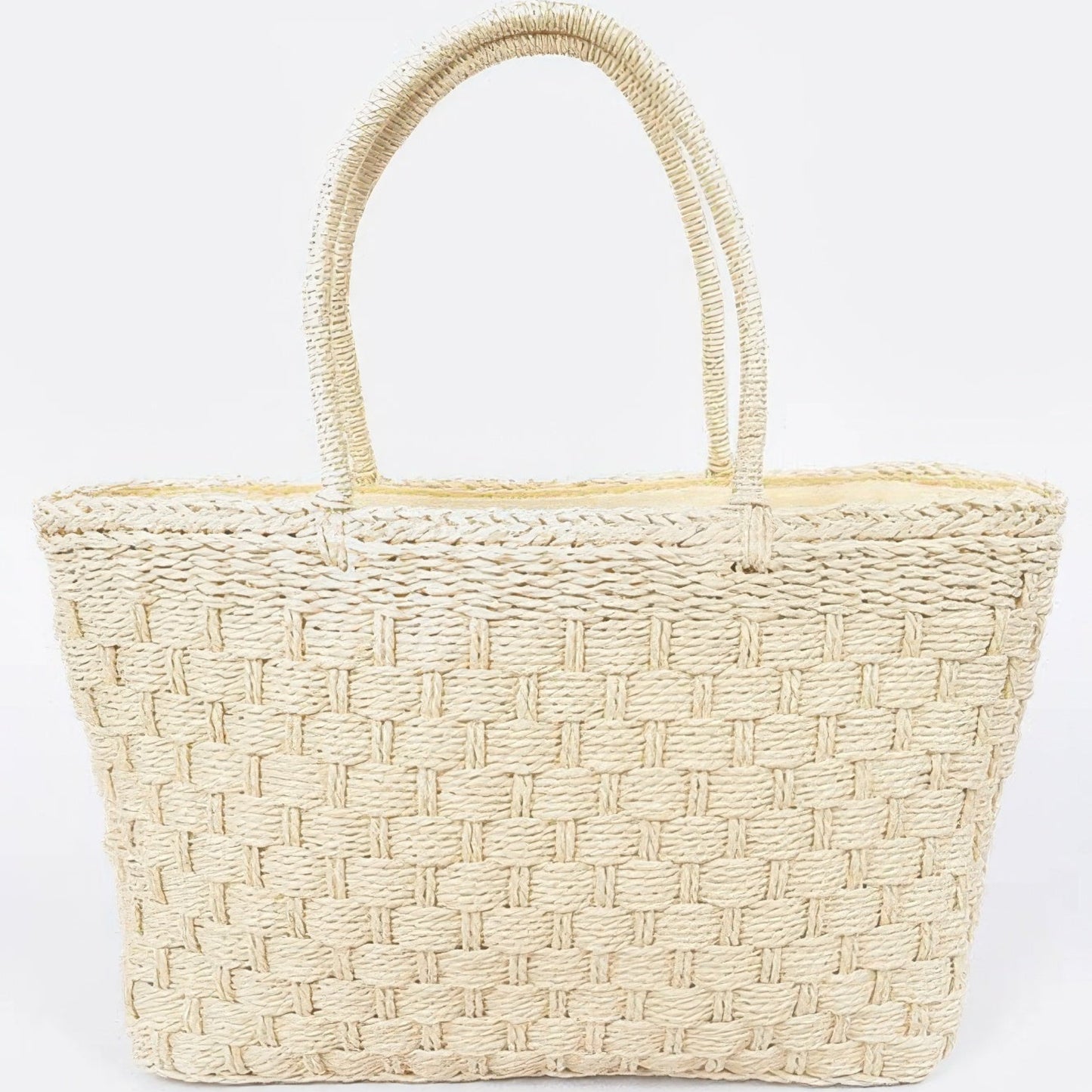 Straw Medium Tote Bag in Ivory - Front View