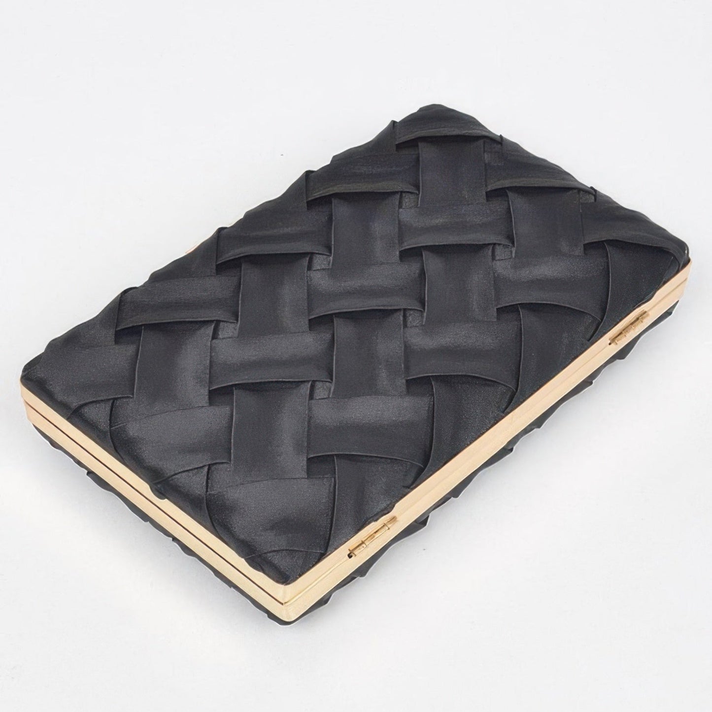 Cross Hatched Chain Clutch - Color Options Black flat layout