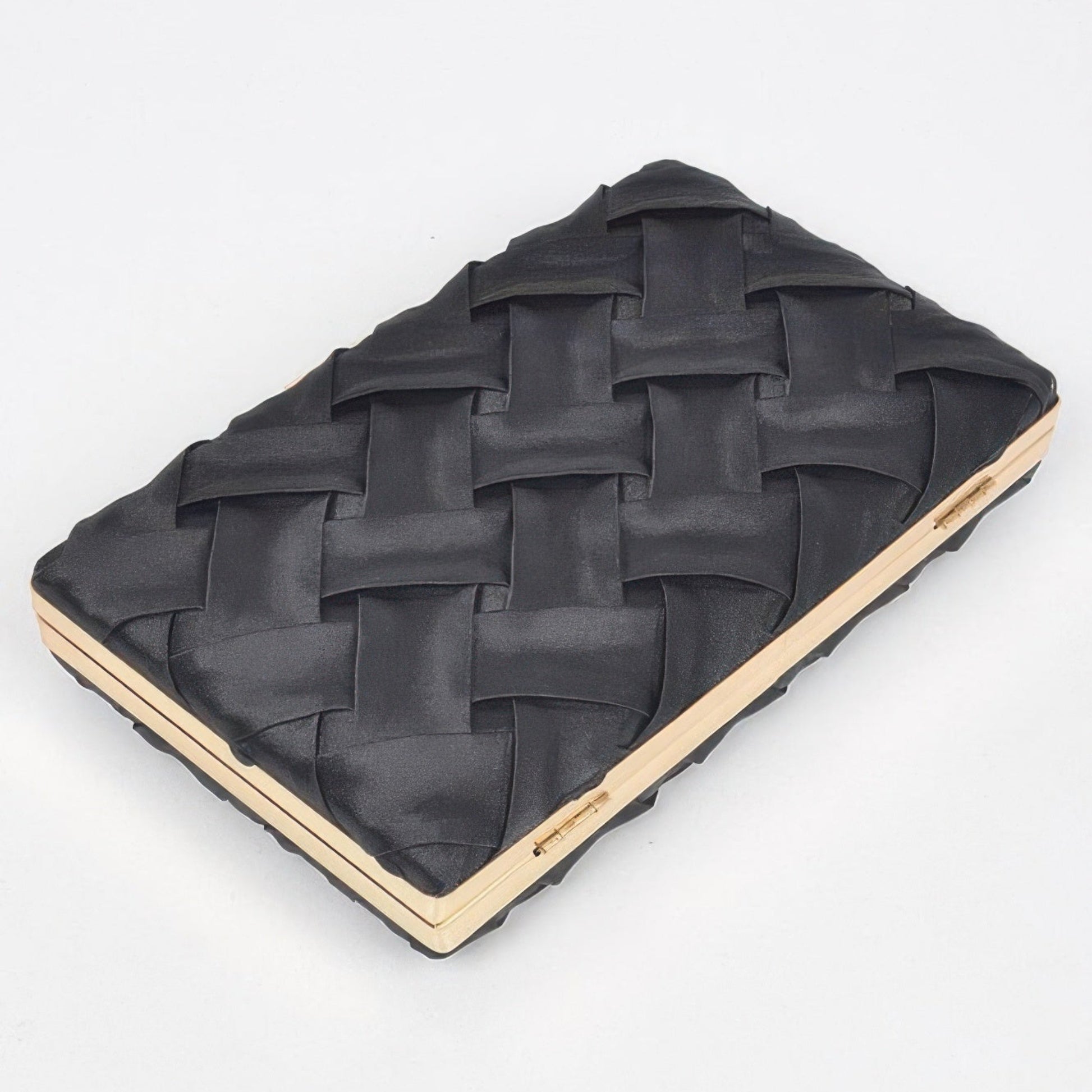 Cross Hatched Chain Clutch - Color Options Black flat layout