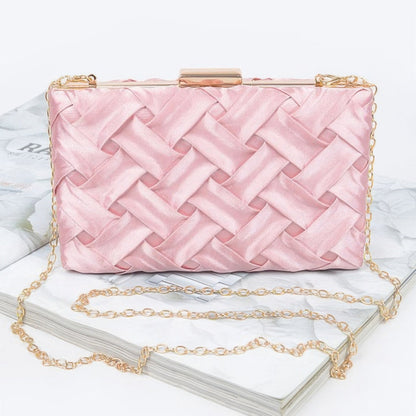 Image 6: Cross Hatched Chain Clutch in Pink - Front View 