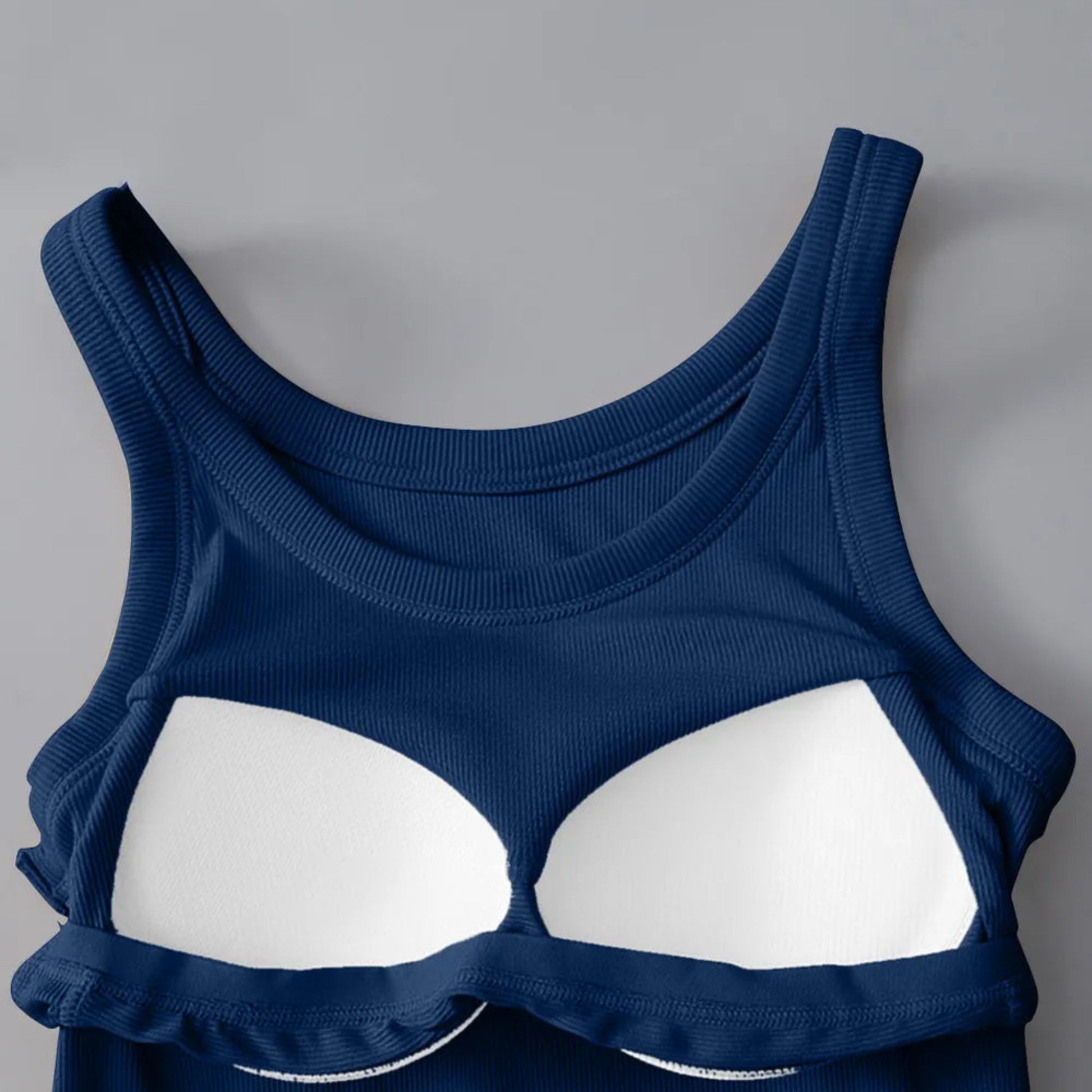 Round Neck Tank with Bra in Dark Blue - inSide View