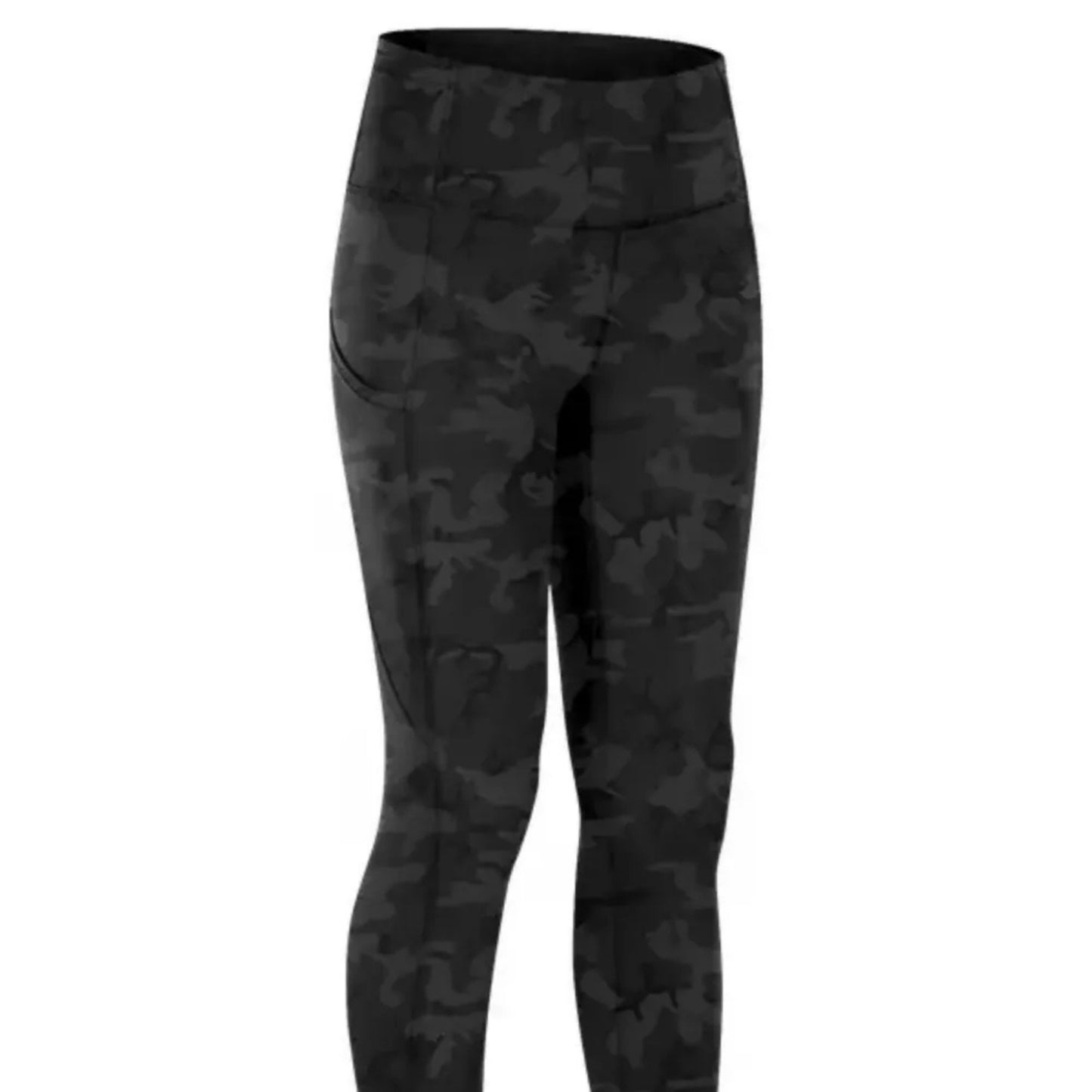 Black camouflage leggings on a white background