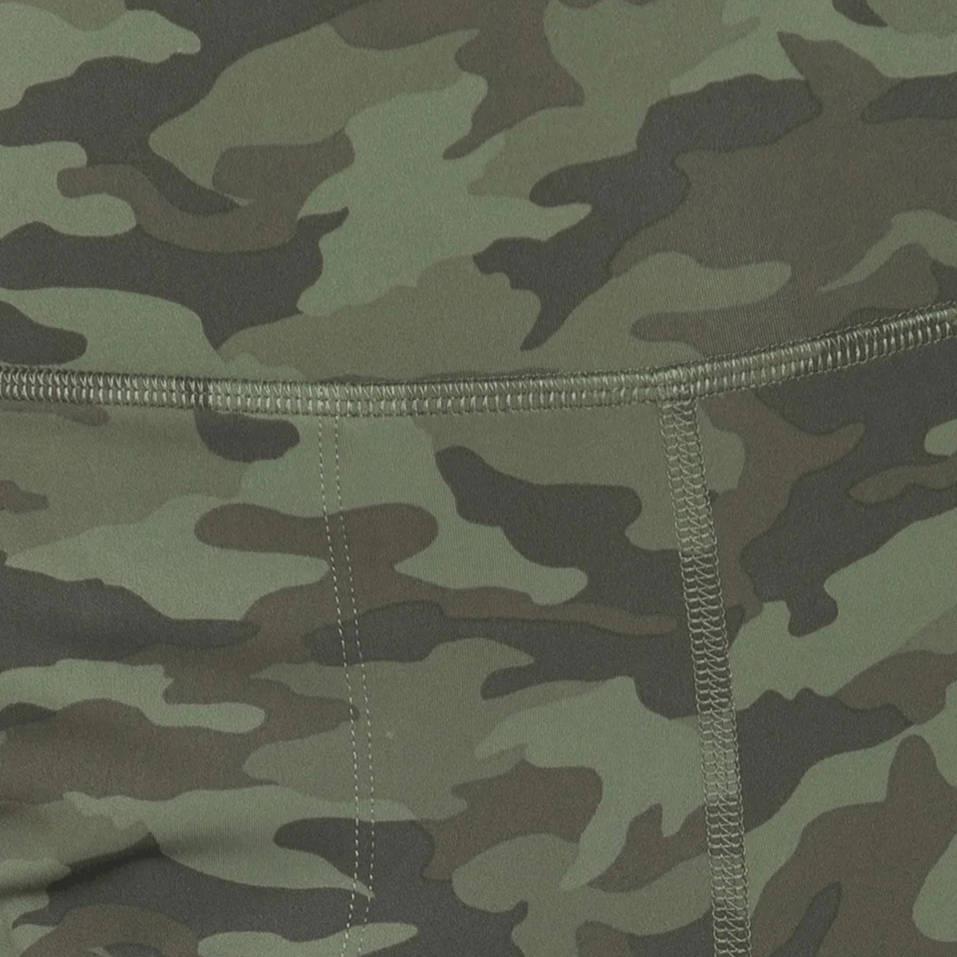 Close-up of the high-quality nylon-spandex blend and camouflage print detail.