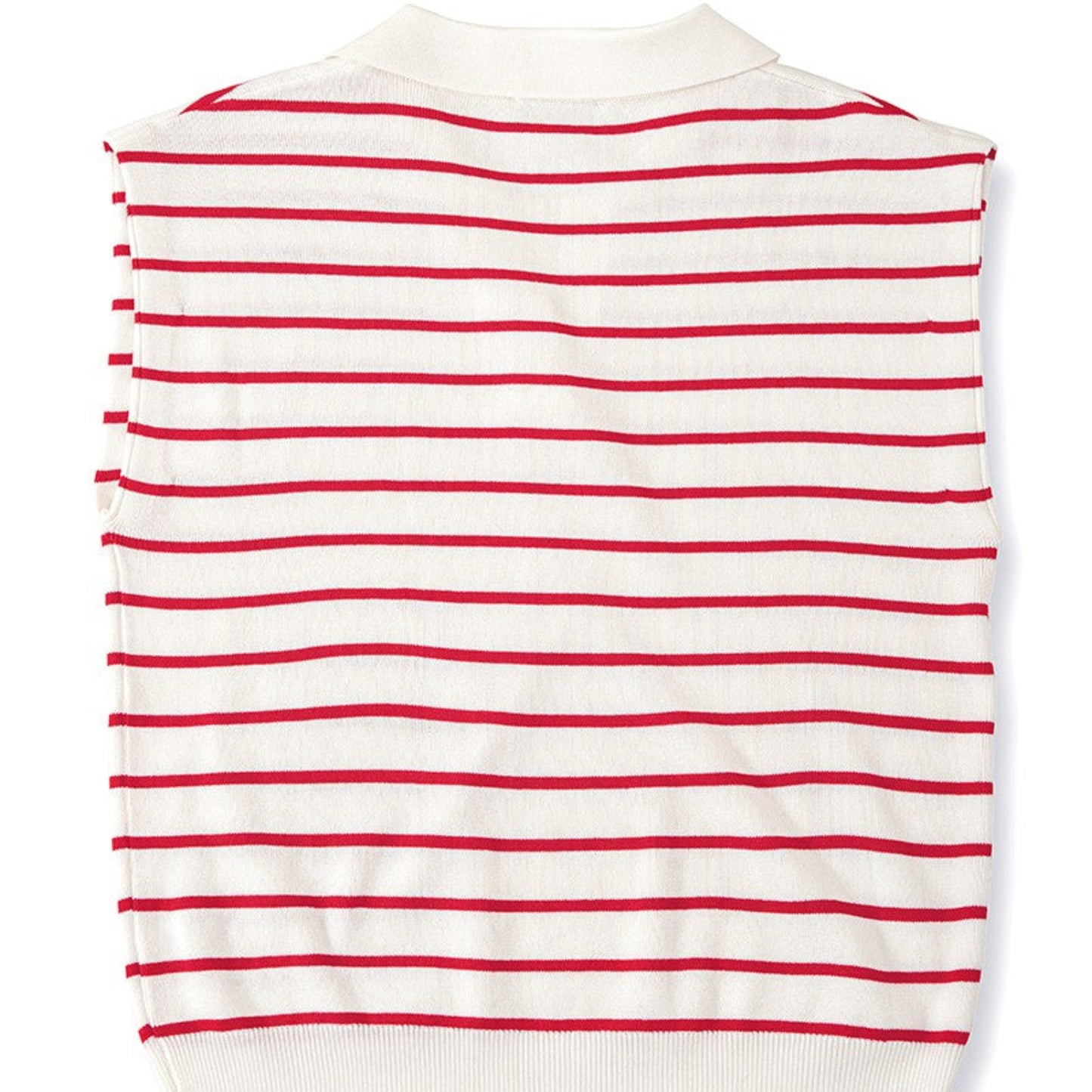 Rear view of the Zenana striped collared vest showing the clean sleeveless silhouette and knit finish.