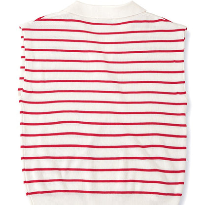 Rear view of the Zenana striped collared vest showing the clean sleeveless silhouette and knit finish.