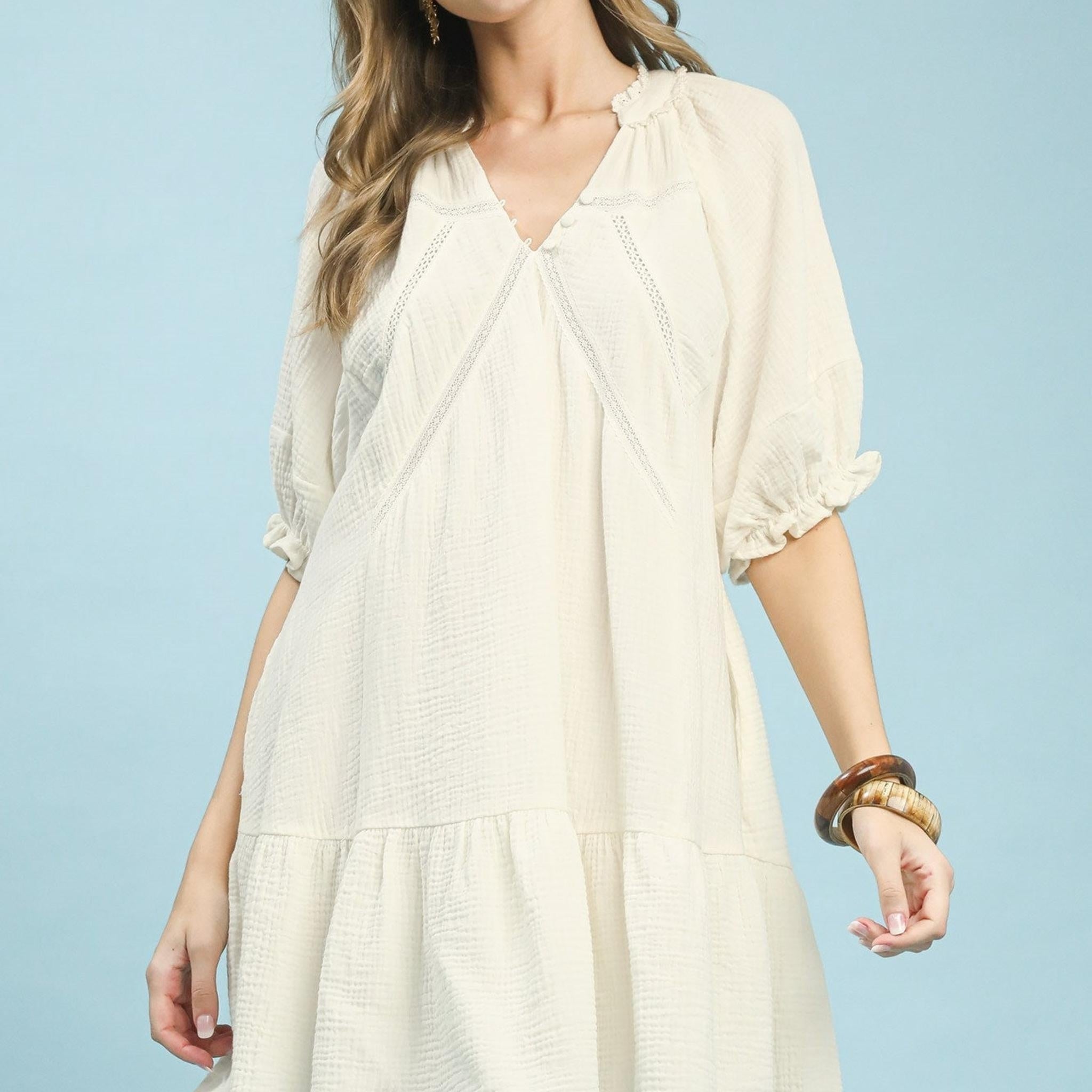 cotton gauze mini dress Umgee Cream Cotton Gauze Mini Dress