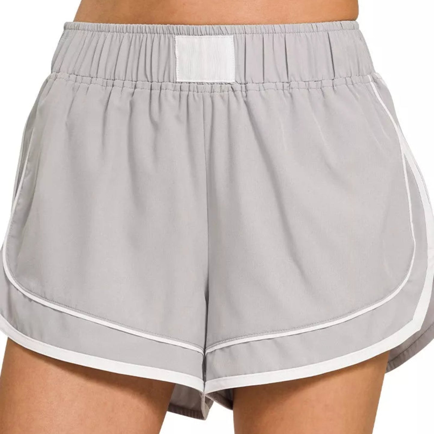 Zenana Soft Woven Lined Dolphin Shorts in Light Grey - Front View