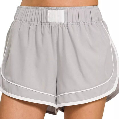 Zenana Soft Woven Lined Dolphin Shorts in Light Grey - Front View