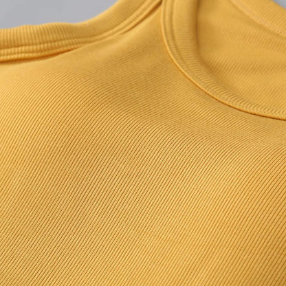 Round Neck Tank with Bra in Mustard - Detail View
