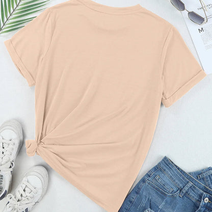 Cherry Graphic Round Neck Short Sleeve T-Shirt in Tan