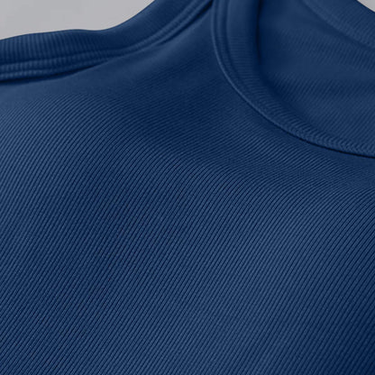 Round Neck Tank with Bra in Dark Blue - close up View
