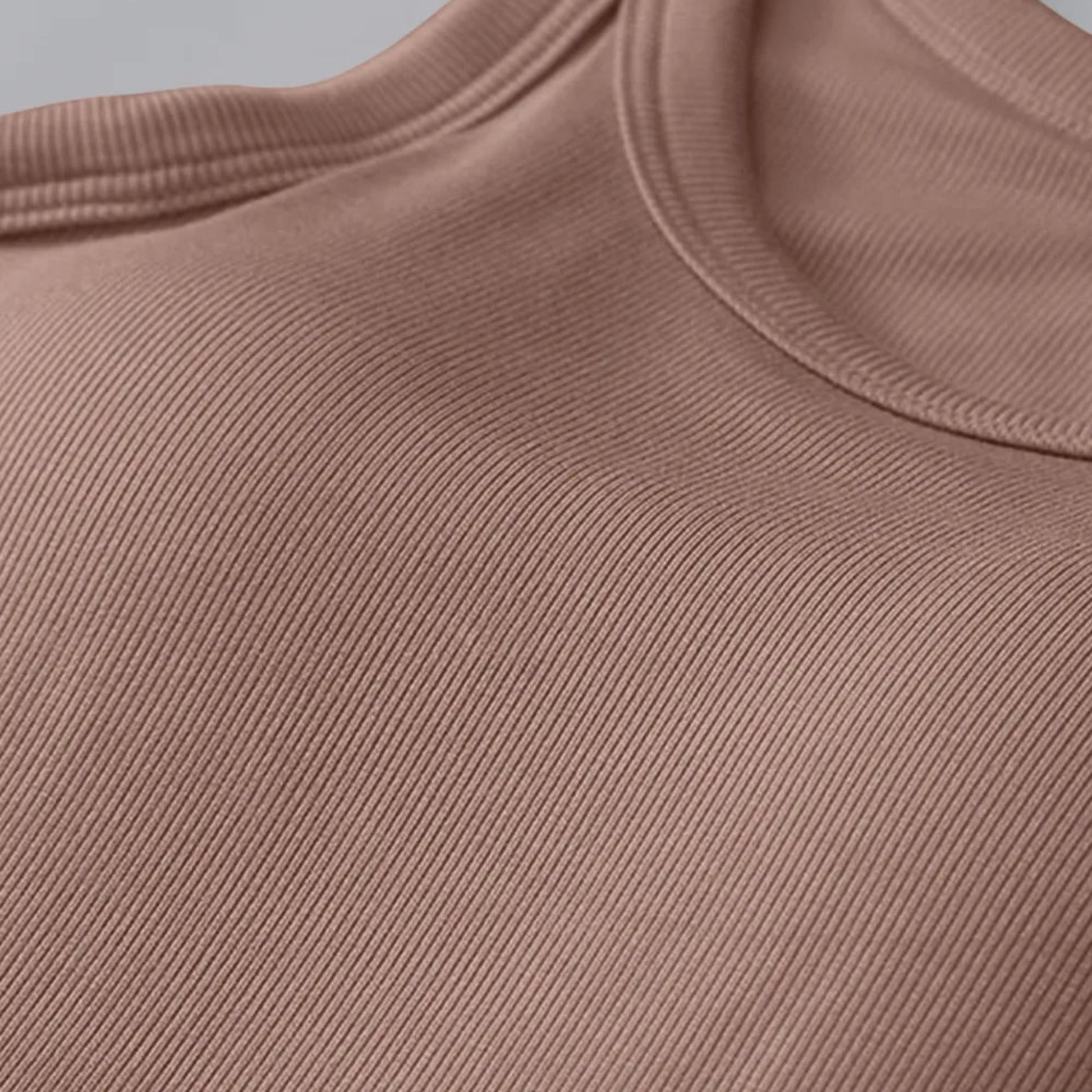 Round Neck Tank with Bra in Khaki - Lifestyle View