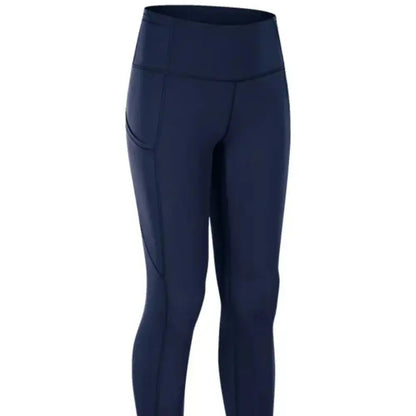 Navy blue leggings on a white background