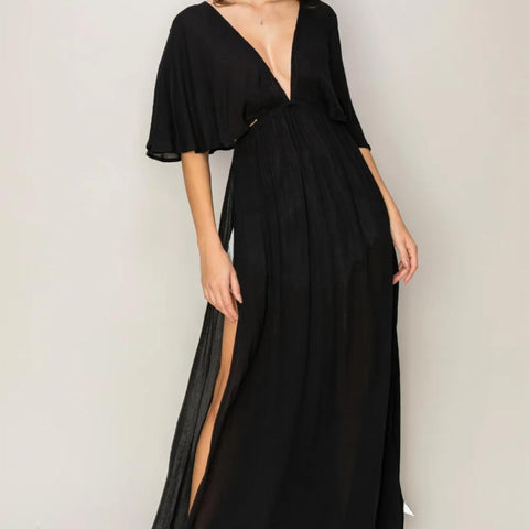 HYFVE Tie Back Maxi Split Cover Up Dress - Black