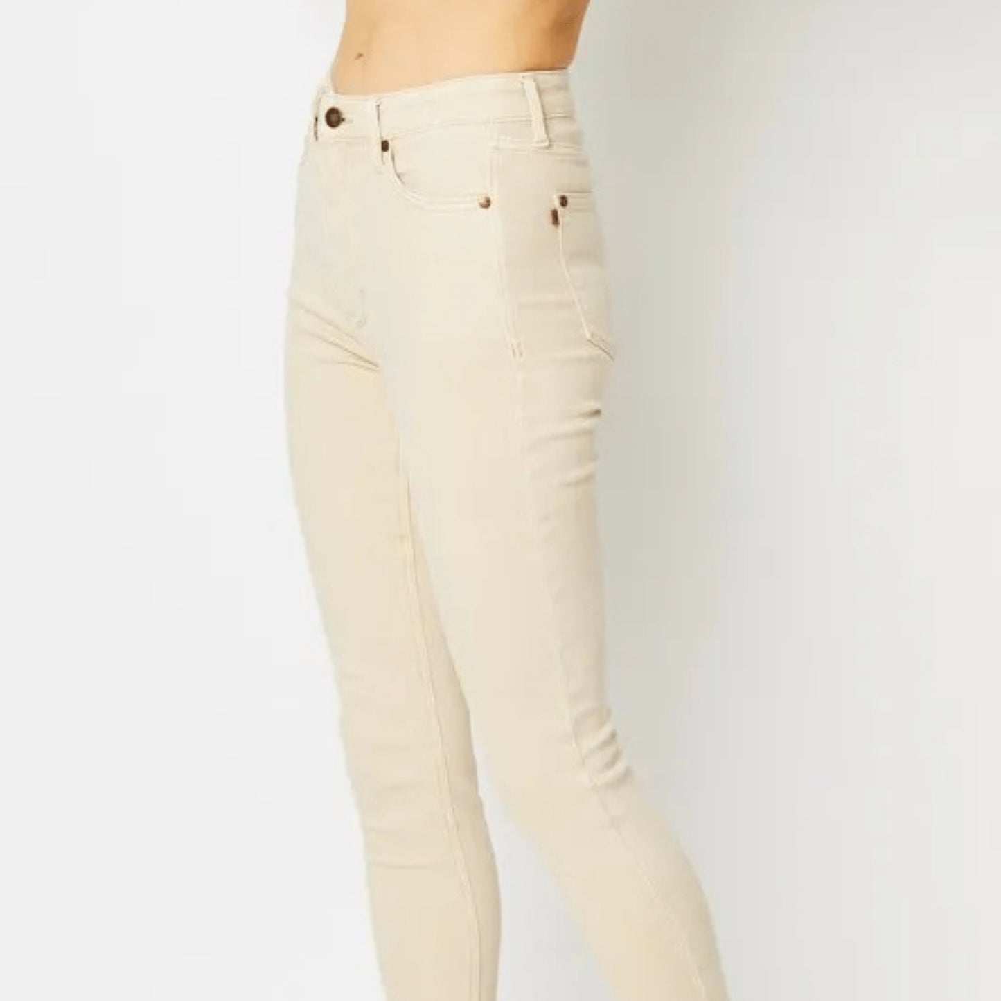Frontal display of the Bone garment dyed tummy control skinny jeans.