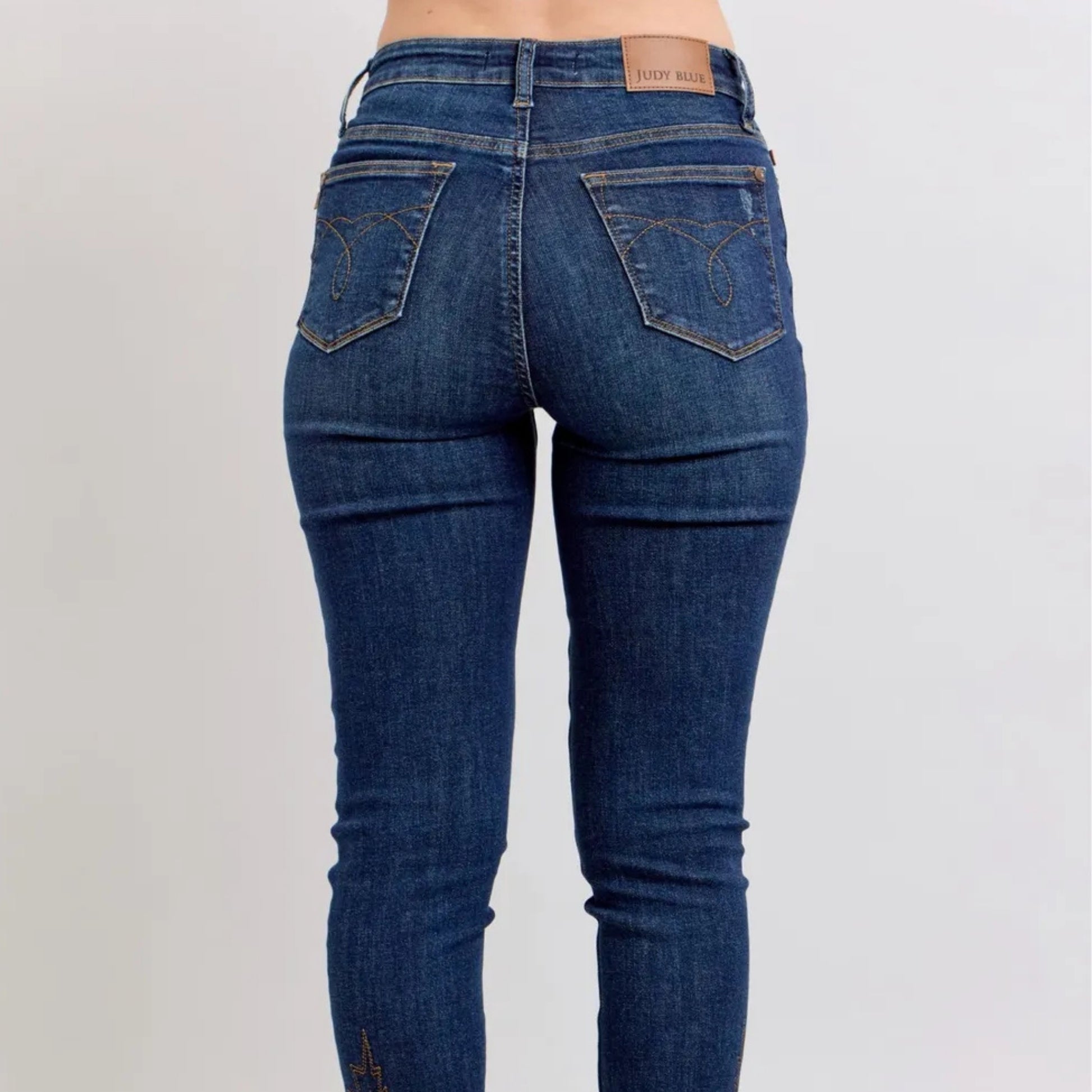 Back view of the Judy Blue embroidered high-rise skinny jeans.