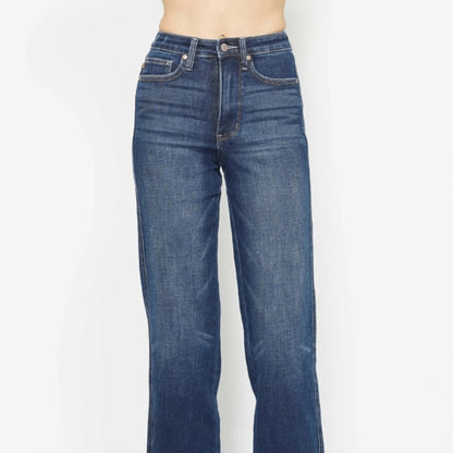 Front view of Judy Blue high-waist tummy control skinny jeans in dark wash.